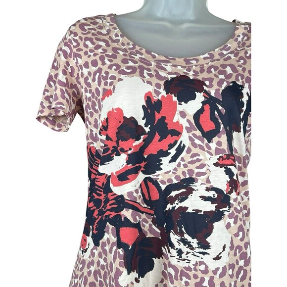 Tory Burch XS Leopard Floral Tee Shirt Artsy Preppy Academia Top Cotton Designer - Picture 2 of 10